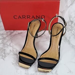 Carrano Marina Black Patent Leather Ankle Strap High Heel Sandals Size 8